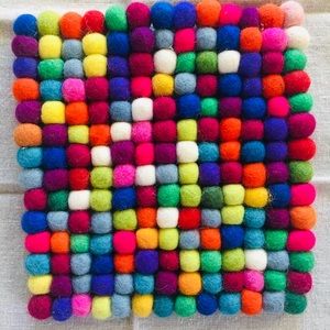 Felted ball table trivet multi color fun